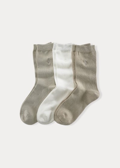 Calcetines Polo Ralph Lauren Mujer Blancos / Grises - Flat Knit Crew 3-Pack - DYHEA1025